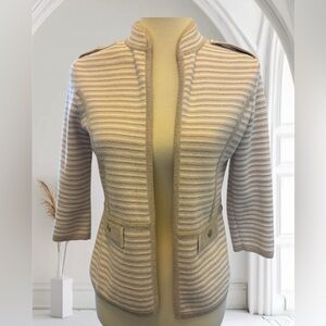 White House Black Market Gold and White Striped Sweater Blazer Size Small